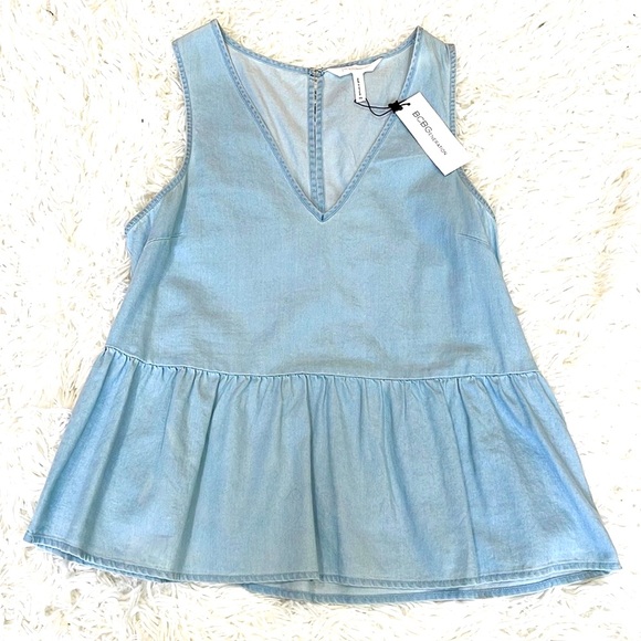 BCBG BCBGeneration Chambray Ruffle Hem Sleeveless Peplum Top Size XS - Picture 1 of 4